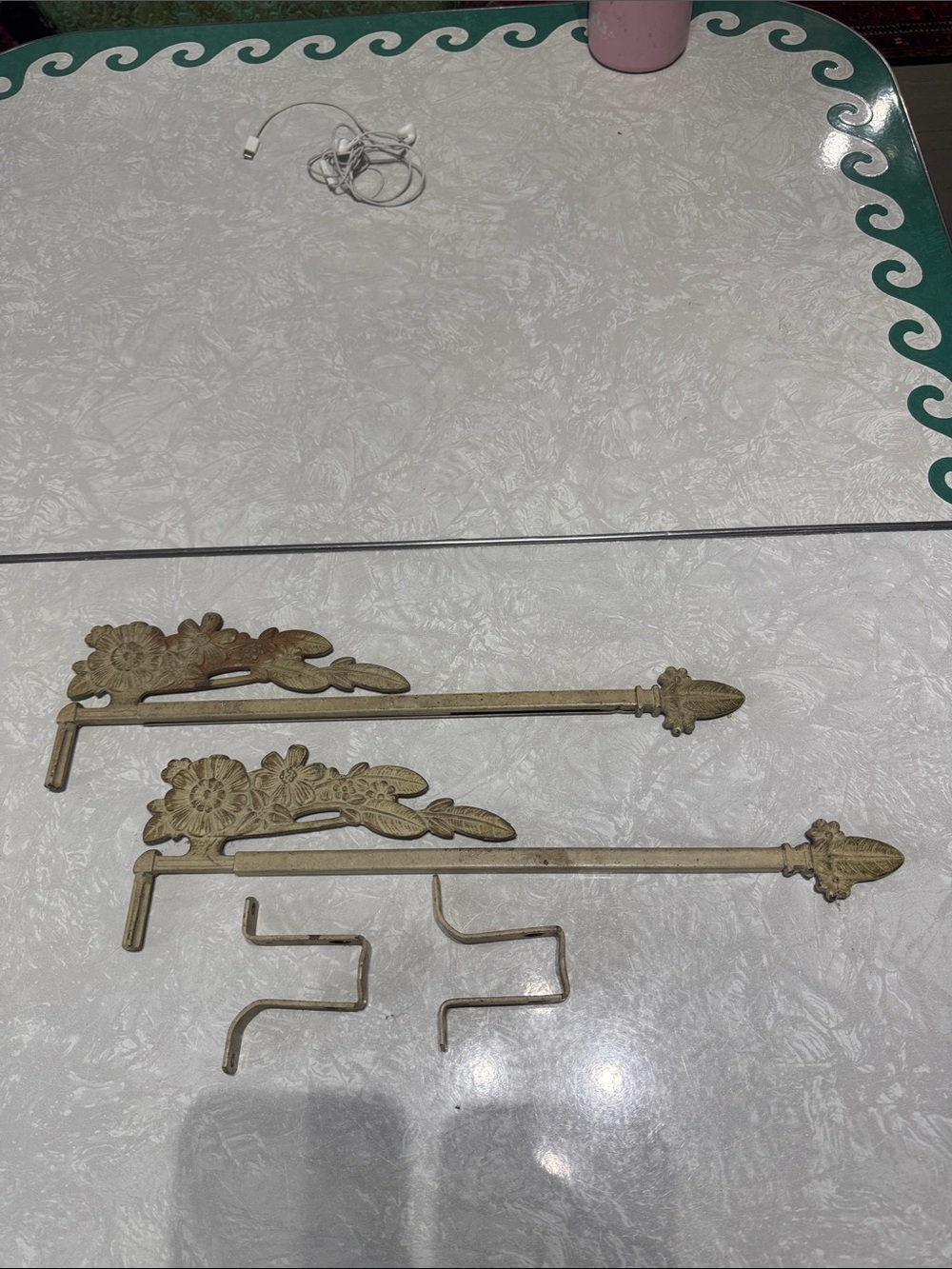Decorative antique swing arm Floral Curtain rods- with mounts set 2